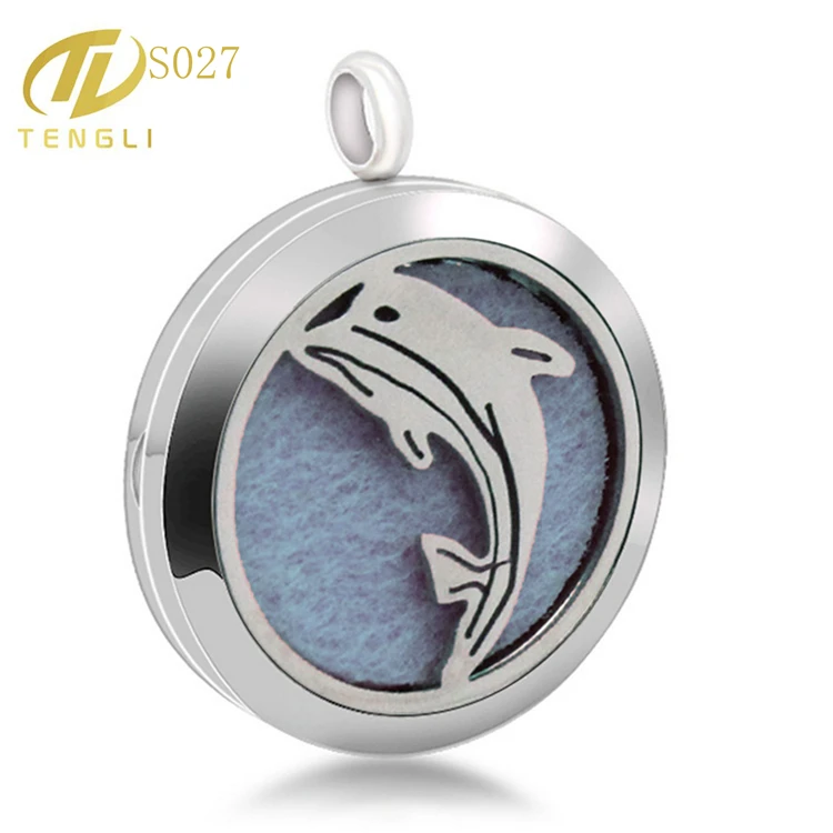 Aromatherapy essential oil stainless steel pendant chain, Dolphin pendant
