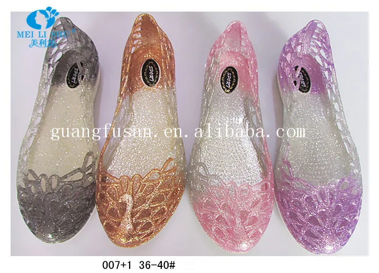 Wholesale high quality Shoe Translucent gradual Woman Glitter jelly pom pom sandals