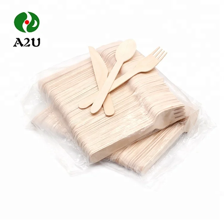 Custom Natural Disposable Wooden Forks Spoon Knife Set Cutlery For Camping Parties Weddings