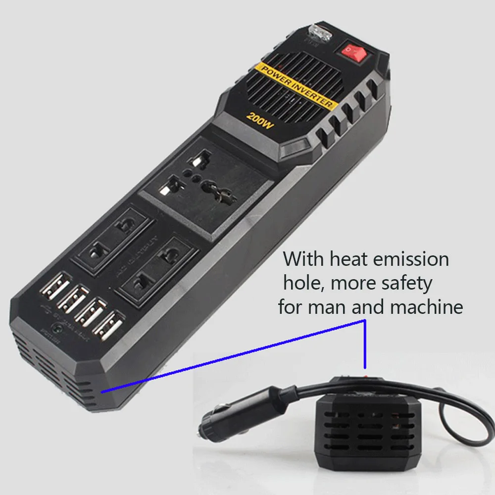 200W DC 12V to AC 220V  Power Inverter Car Vehicle Voltage USB Power Inverter Adapter Converter Support Home Use
