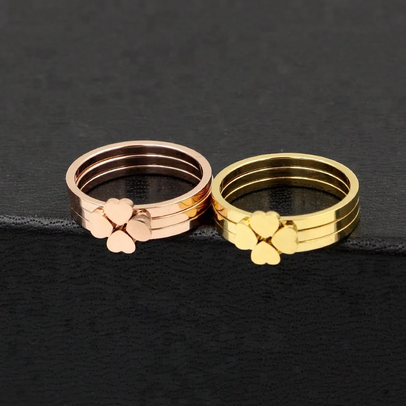 Wholesale New Rose Gold Ring Designs For Girls 3 Pieces Stainless Steel Stack Ladies Finger Rings Jewelry Women