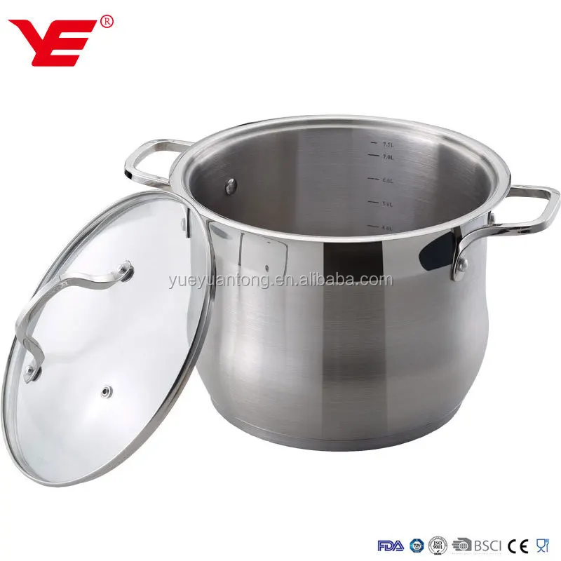 NO MOQ stainless steel stock pot / clear glass cooking pot / belly shape steel cookware