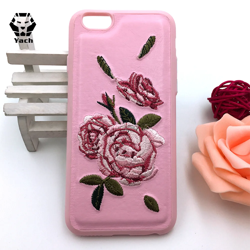 
China supplier oem customized colorful unique embroidered pink black import leather mobile accessories phone case cover 