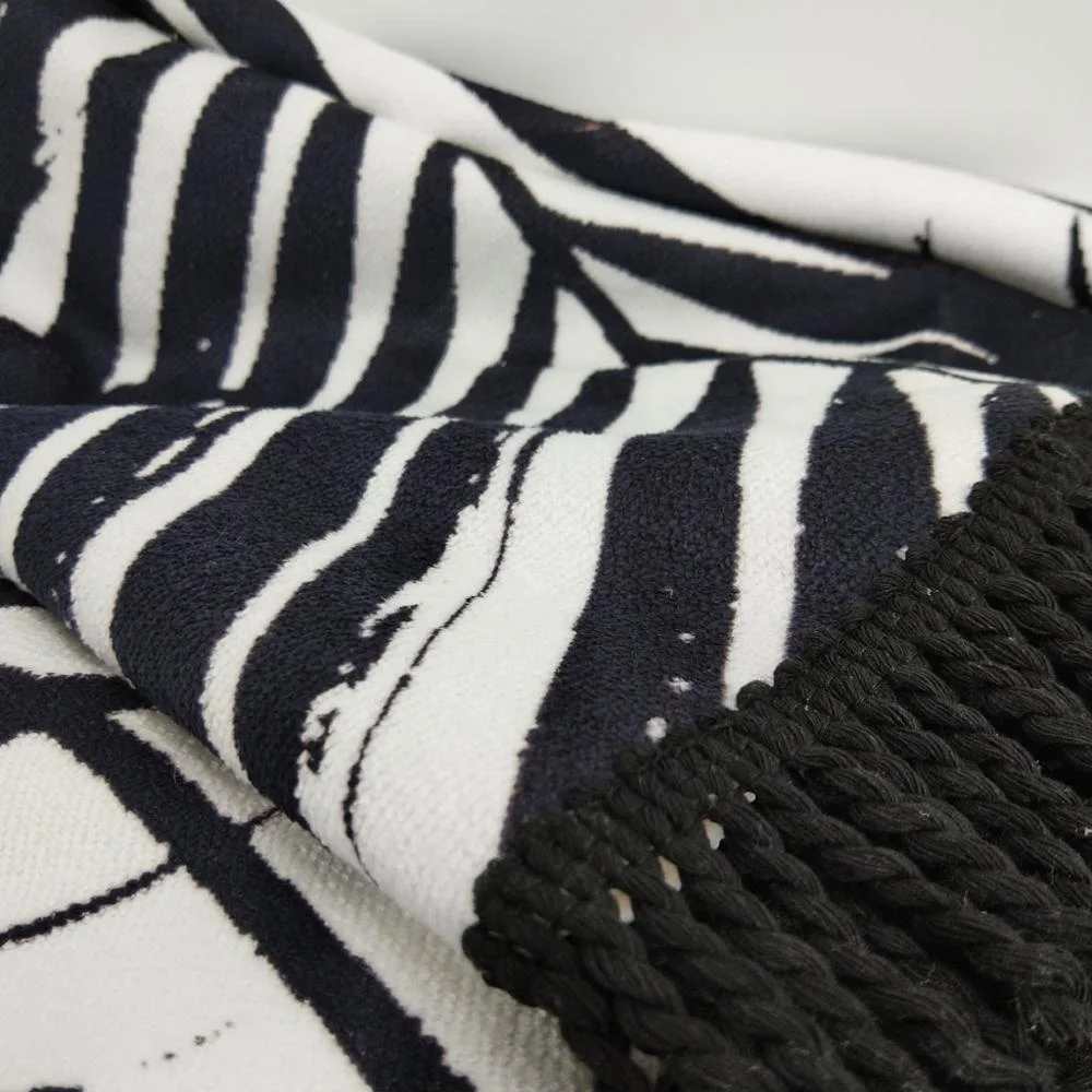 
personalized recycled round microfiber printed beach towel made from recycled fabric with tassel <span style=