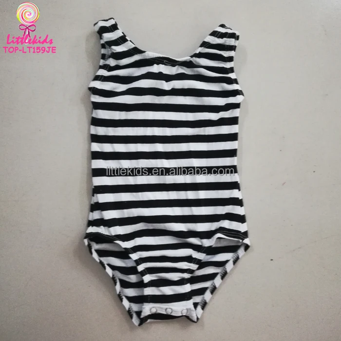 Cotton Spandex Black And White Stripes Children Dance Wear Sleeveless Leotards Classic Tank Gymnastics Leotard