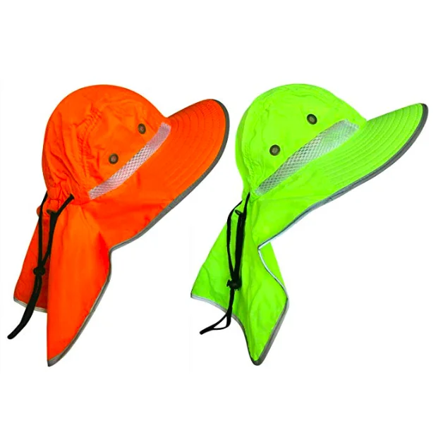 Men Packable Adjustable High Visibility Sun Hat with Neck Flap Wide Brim Boonie Hat Bucket Cap
