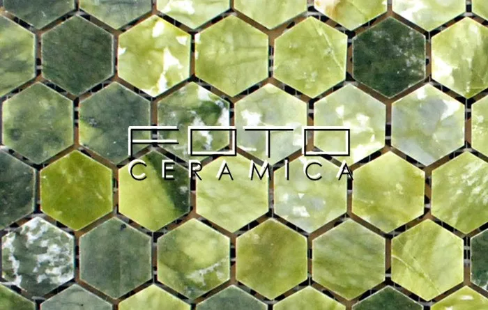 China manufacturer hexagon green onyx mosaic stone tile