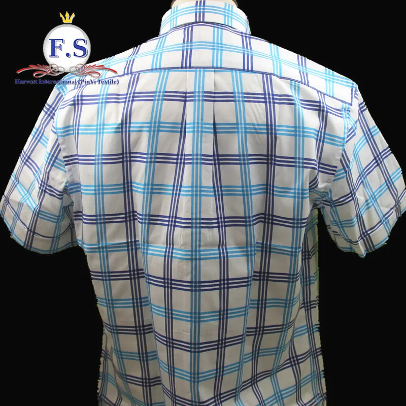 bright blue plaid/madras high end men shirt short sleeve