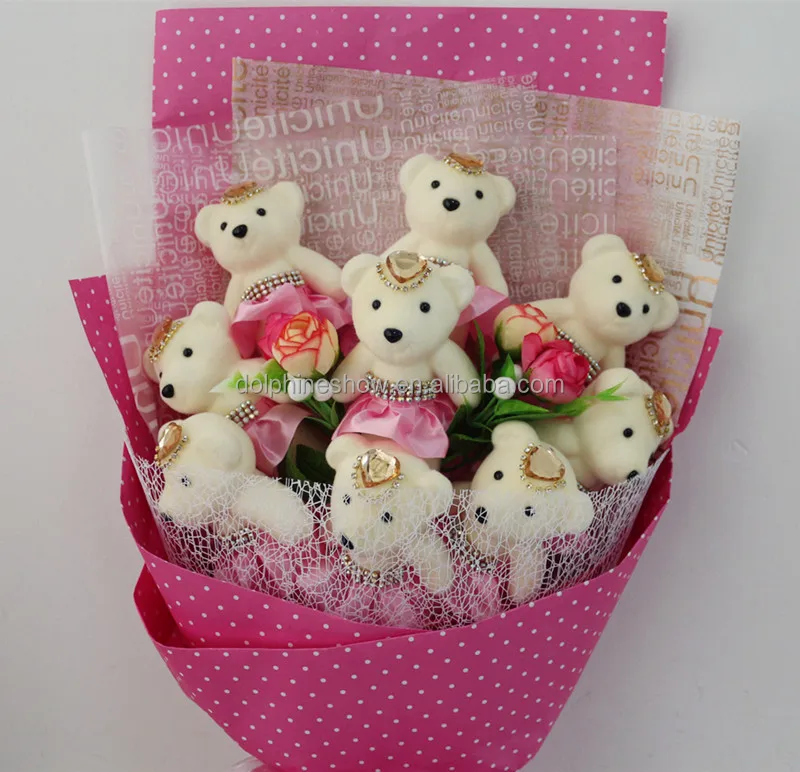 Новый подарок на день матери мягкий плюшевый мишка букет цветов красивый заказ розовый игрушечный День святого