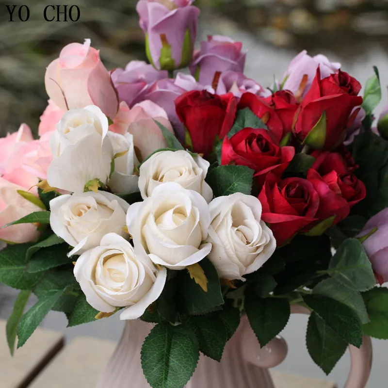 YO CHO table wedding decor realistic centerpiece flower cheap wedding decorations real touch artificial silk fabric flower