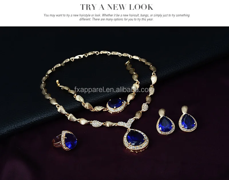 
Beautiful Sapphire Rhinestone Alloy Jewelry Set Necklace Earring Bracelet Ring Sets Wholesale G0120 