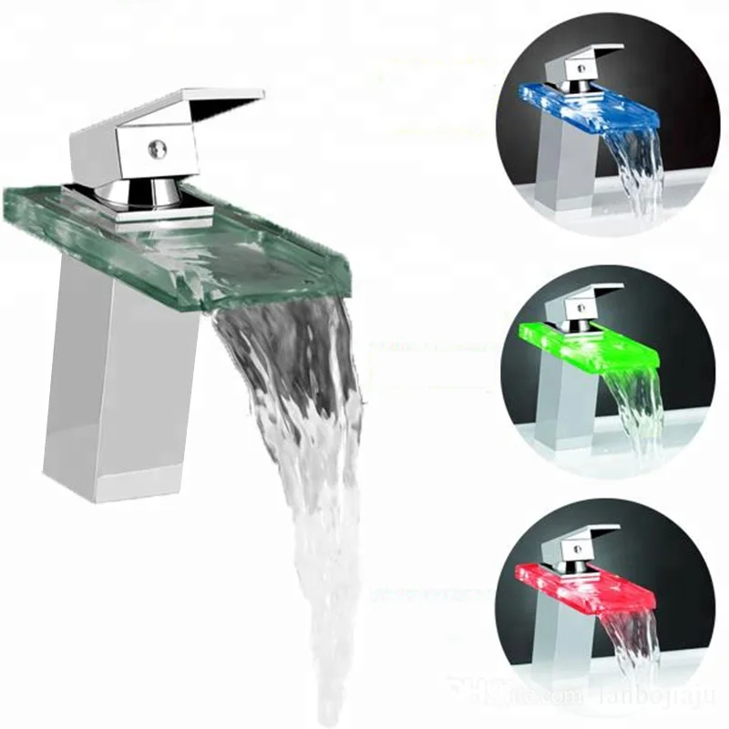 
Каскадный Хрустальный светодиодный латунный Смеситель для раковины 