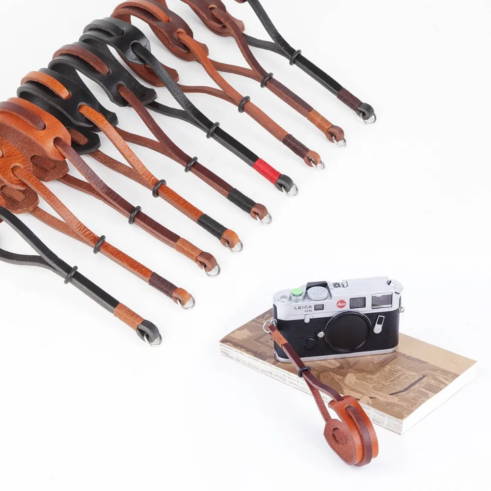 Handmade Band circular groove genuine leather wrist band DSLR camera strap