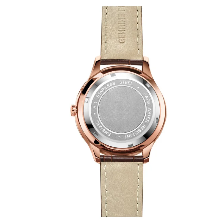 Shine Blue Sunray Face Real 3D Index Brown Leather Strap Date Window Show With Second Subdial Sport Stainless Steel Watch Men