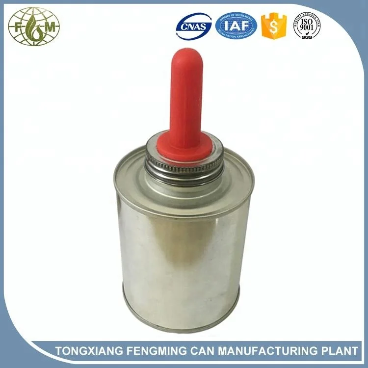 screw top pvc glue cans with brush,open top tin cans for adhesive,round tinplate glue can accept custom