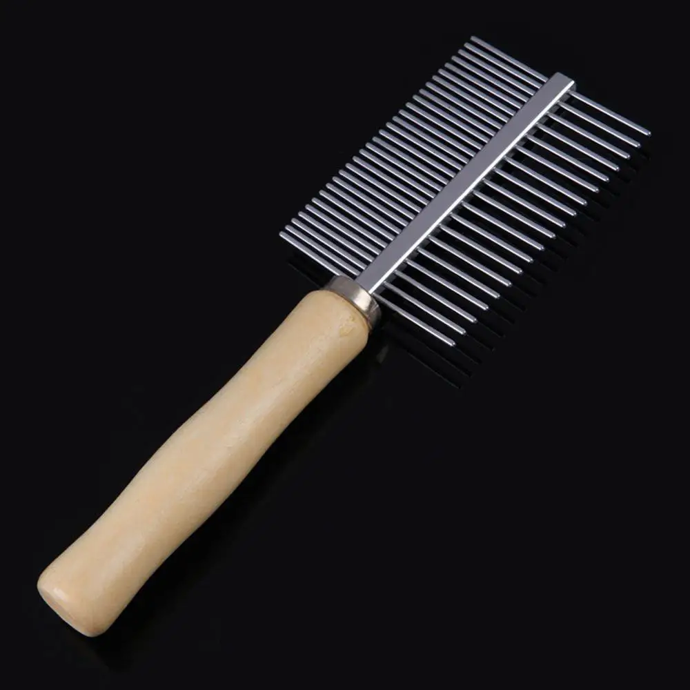 Pet Dog Cat Grooming Hair Comb Rake Double Side Metal Row Teeth Wood Handle