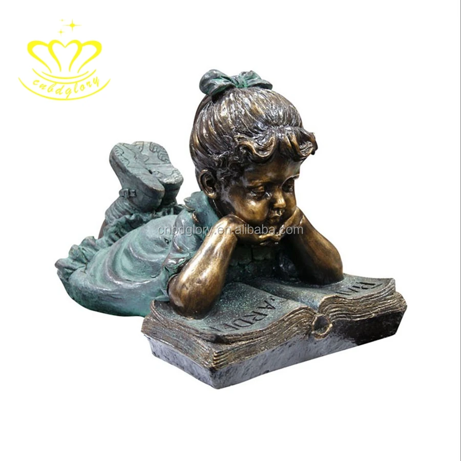 Outdoor campus Garden landscape decoration design Metal art Sculpture Reading Bronze Boy and Girl Statue