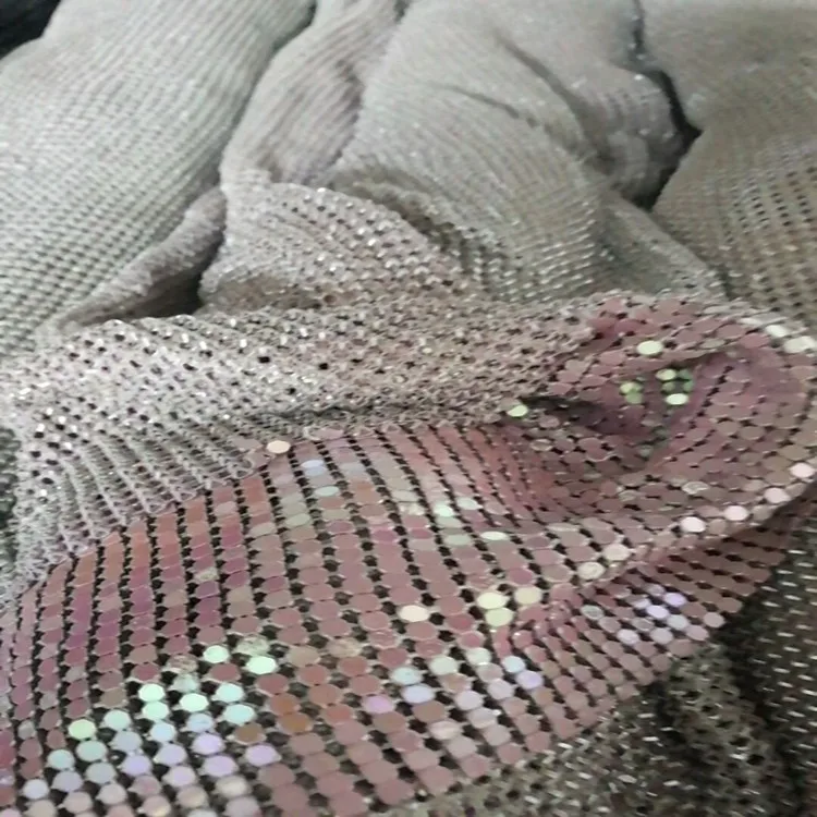 Silver sequin metallic/aluminum metal mesh fabric
