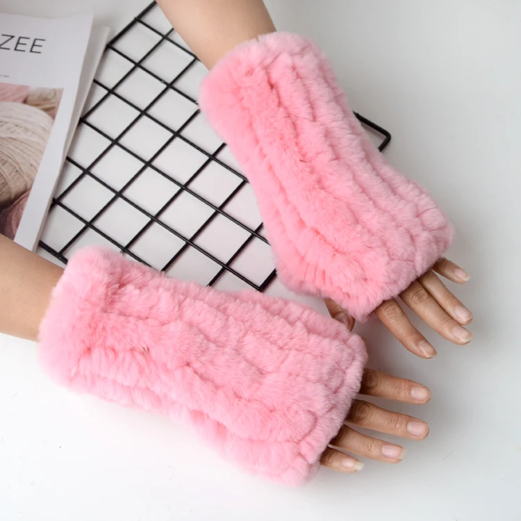 
New 2021Rex rabbit fur gloves half finger half cut students write in class Fur glove Office Writing Plush gloves keep warm 