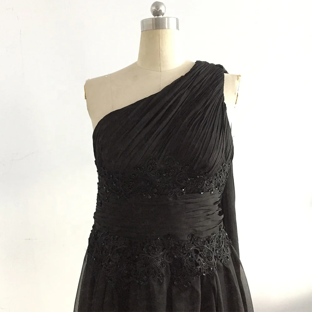 LZF088 Elegant Evening Dresses From Dubai Black One-Shoulder Beaded Ribbon Beach Long Prom Dresses Custom Made