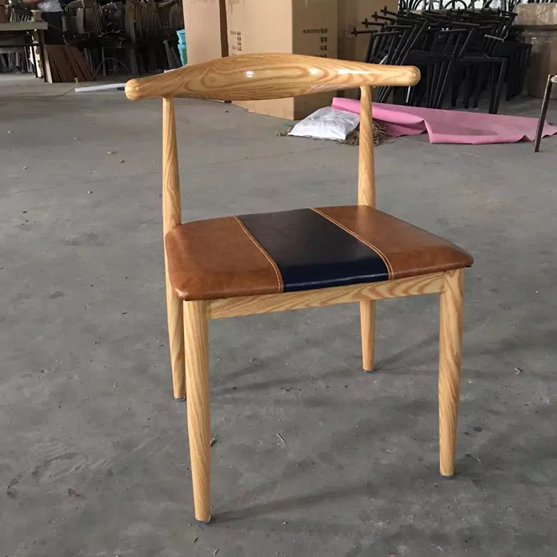 Wholesale Factory customised commercial rustic wrought industrial iron caffe leather side bag restaurant chair