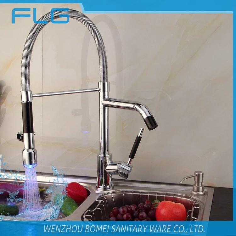 LED kitchen tap with spring spray kitchen sink tap sink mixer kitchen taps 3 way stopcock
