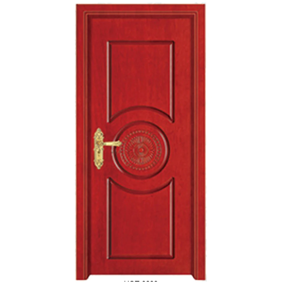 Front solid wood entrance door 8mm hdf panel with frame single main plain teak wood main door designs