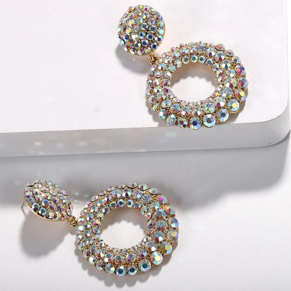 
Barlaycs Fashion Statement Vintage Korean Bridal Gold Pleated Bling Crystal Rhinestone Hoop Channel Earrings for Women 