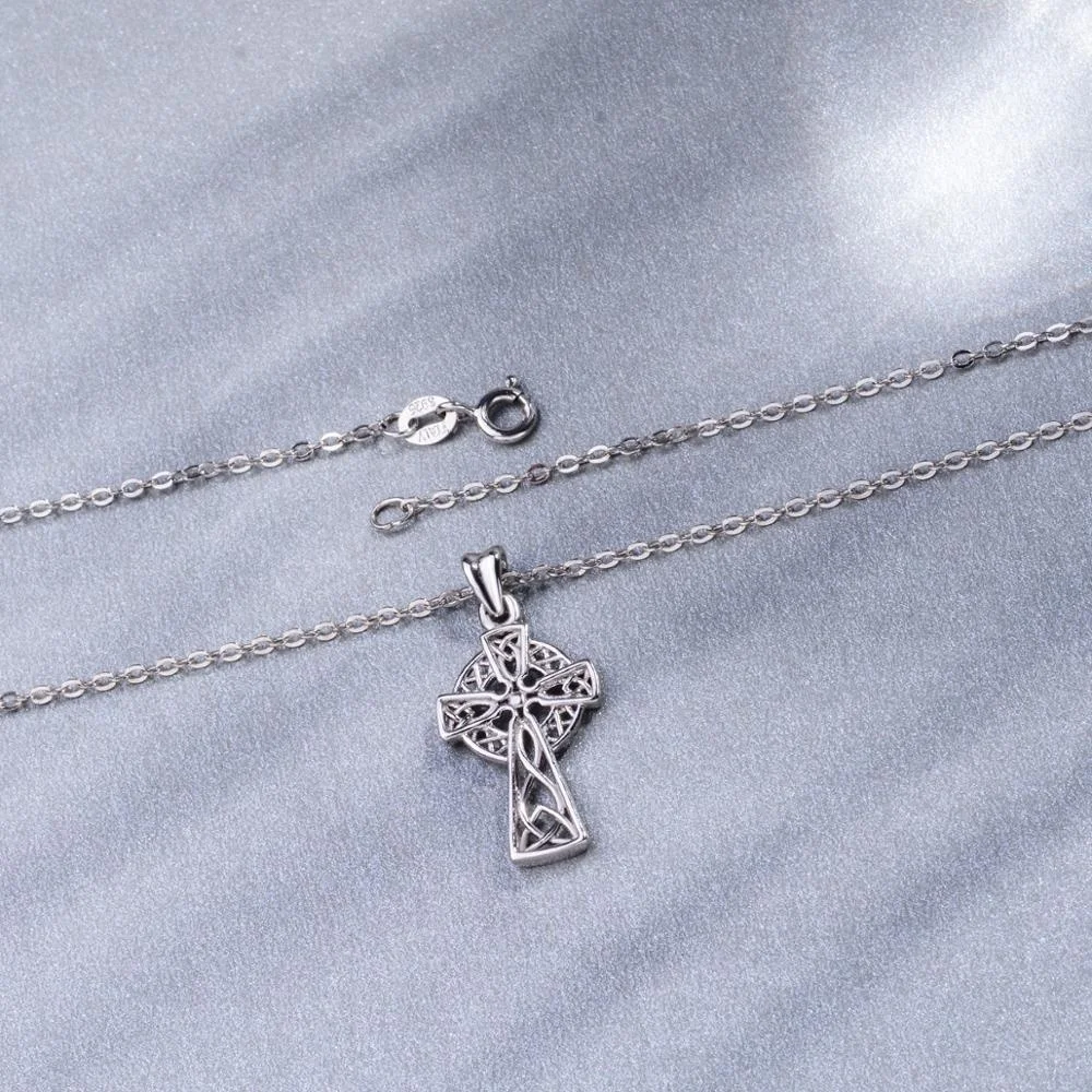 Women 925 Sterling Silver dainty custom small celtic faith jesus cross shape pendant necklace