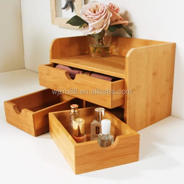 bamboo desktop organizers with drawers, wooden cosmetic organization wholesale