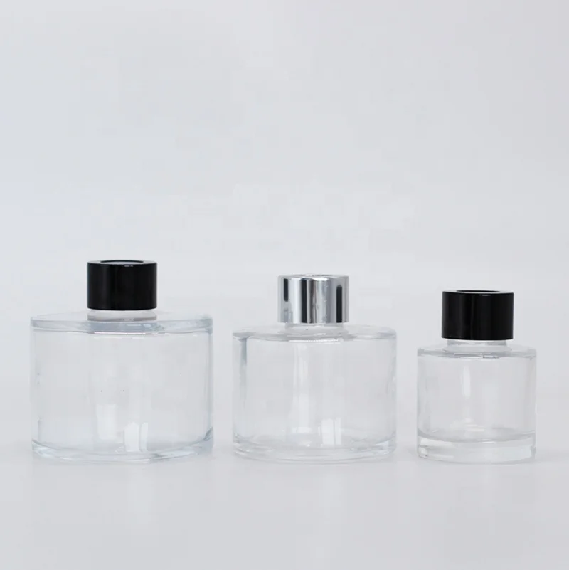 custom 50ml 150ml 200ml crystal  Round Glass Cosmetic Jars diffuser glass bottle with metal Screw cap