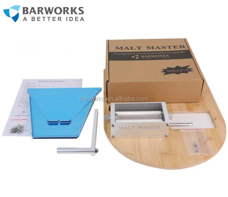 Оптовая продажа, мельница для зернового солода высшего качества из нержавеющей стали 304 с 2 роликами и деревянным основанием