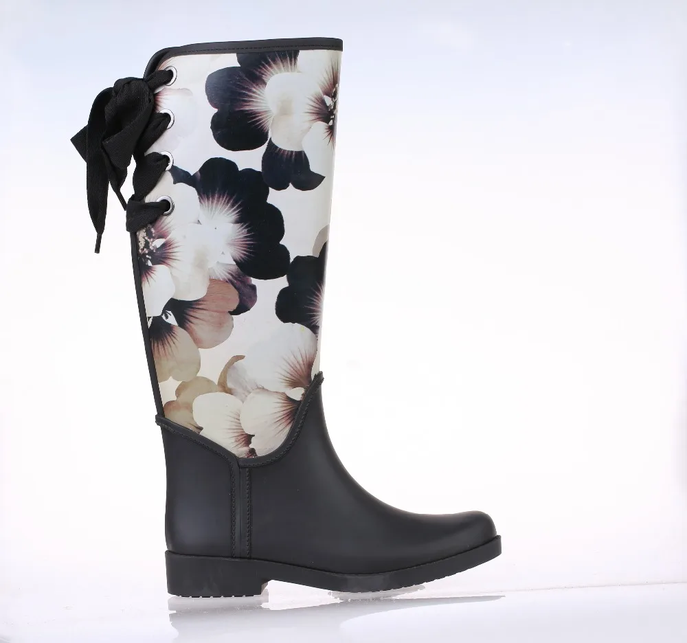 
lace up woman Rain boot with covered pu upper 