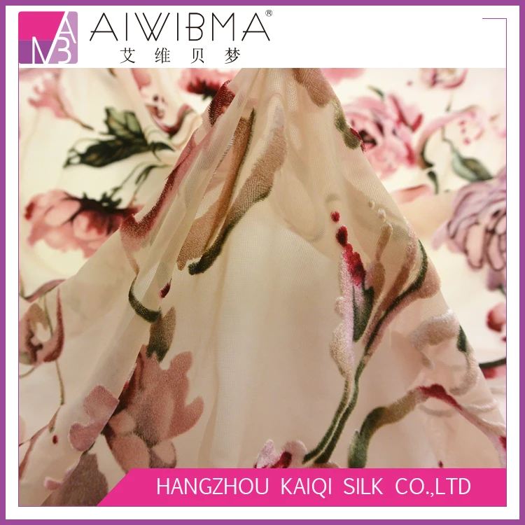 Flower Printed velvet fabric Nylon / Rayon burnout velvet fabric roll