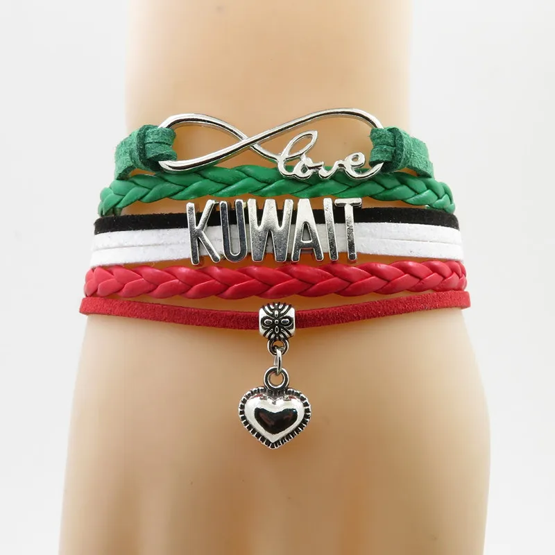 Infinity love SUDAN PALESTINE KUWAIT URUGUAY HUNGARY SIERRA LEONE MOZAMBIQUE  Bracelet Heart Charm  National Flag Bracelets