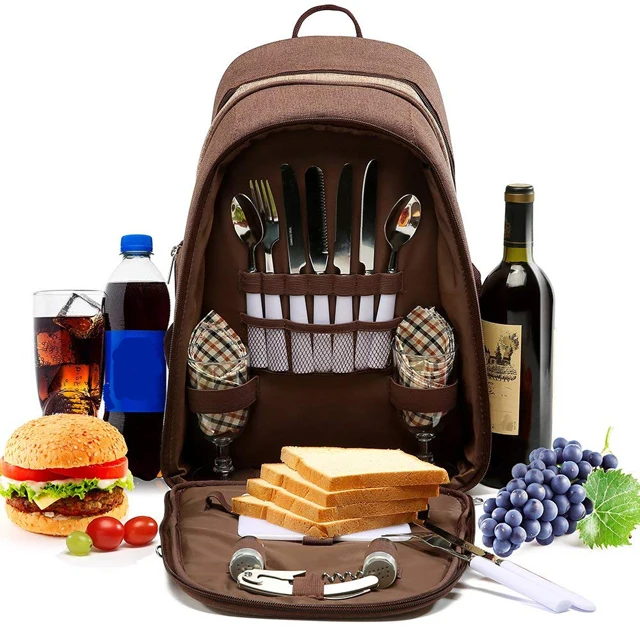 Picnic Backpack Bag with Insulated Cooler Compartment for 2 Person