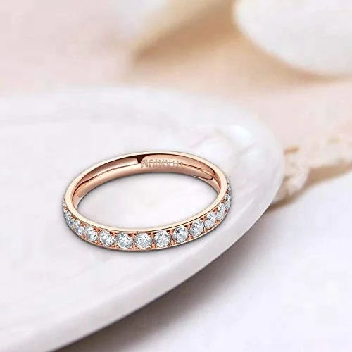4mm Rose Gold Titanium Eternity Ring with Cubic Zirconia Inlay Womens Wedding Engagement Band