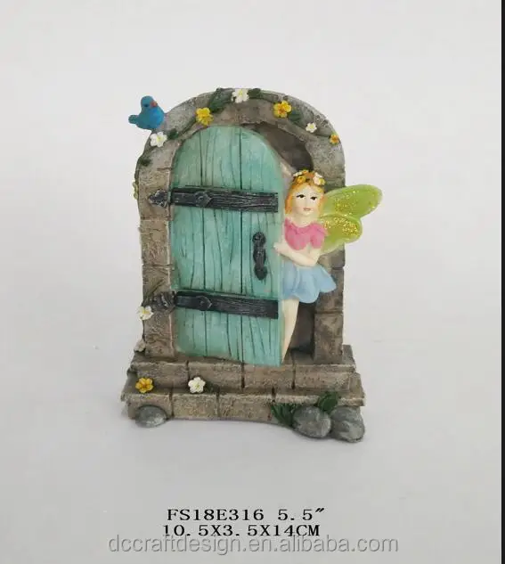 Spring Fairy Garden Ornaments Polyresin Woodland Fairytale Fairy opening Door Resin Turquoise Door