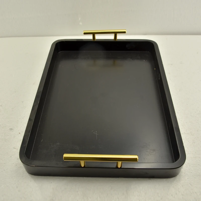 OEM print houseware custom rectangular black serving  wood armrest  long handle tray