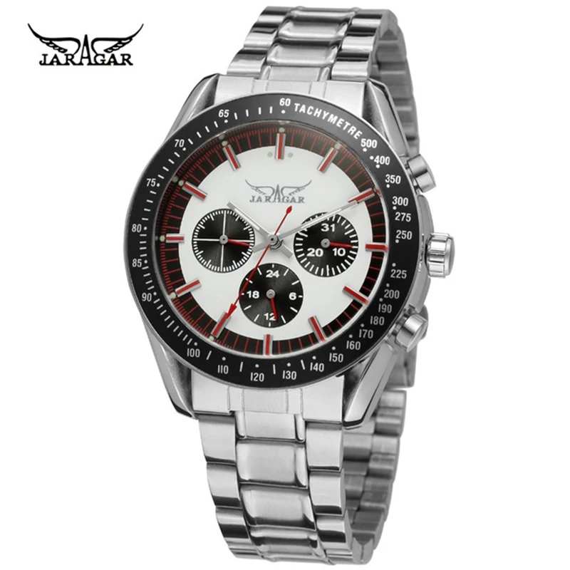 Jaragar Brand Luxury Automatic Self Wind Watches Fashion Analog Display Day Week Feature Stainless Steel Men Mechanical Watch