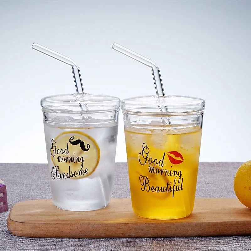 Инновационный прозрачный многоразовый пирекс с крышкой и соломинкой, модное парное стекло