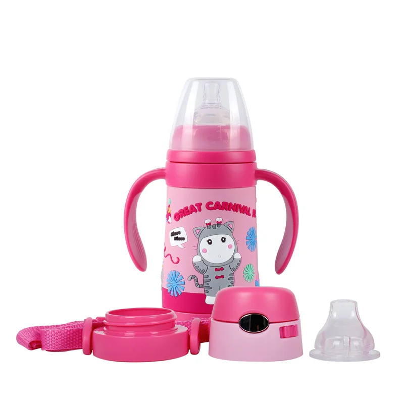 PINKAH Vacuum Insulated Stainless Steel Baby Feeding Bottle Nipple Duckbill Nozzle 3 in 1 Multi-functional Kids Water Bottle