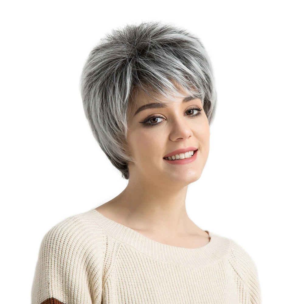 
BVR Grey And White Short Hair Synthetic Hair For Wig Making 