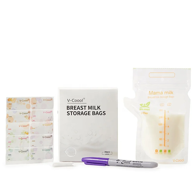 
V-Coool Wholesale BPA Free freezer safe zip lock self-standing up breast milk storage bag for breast feeding 