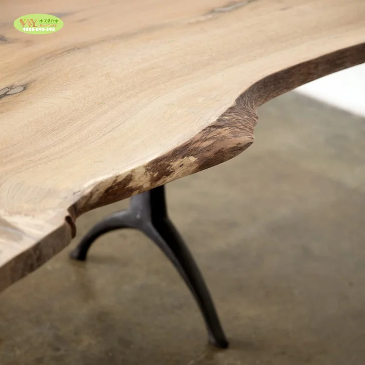 Home Furniture Solid Wood Dining Table Live Edge/ Wishbone Metal Legs Dining Table Wood