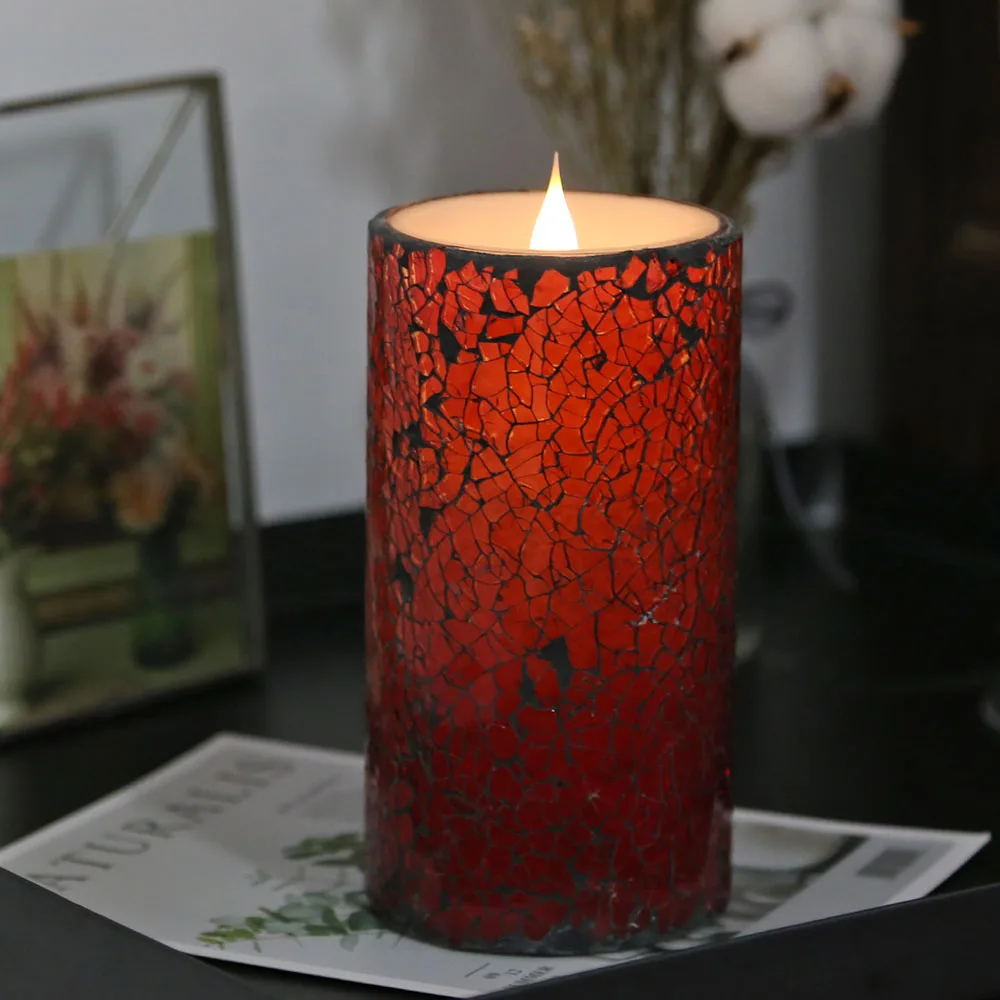 Candle gift sets flameless flickeringelectric candle glass  jar mosaic real wax red led candles