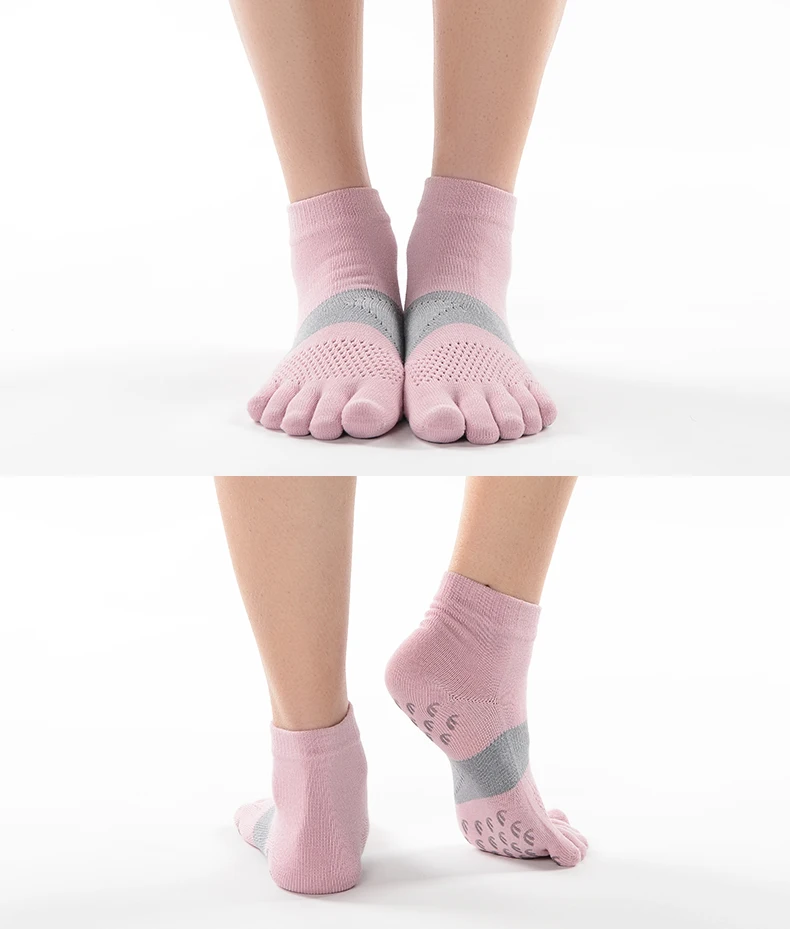 19032 bamboo fiber fish Net upper foot  Anti Slip reinforced Yoga toe Socks