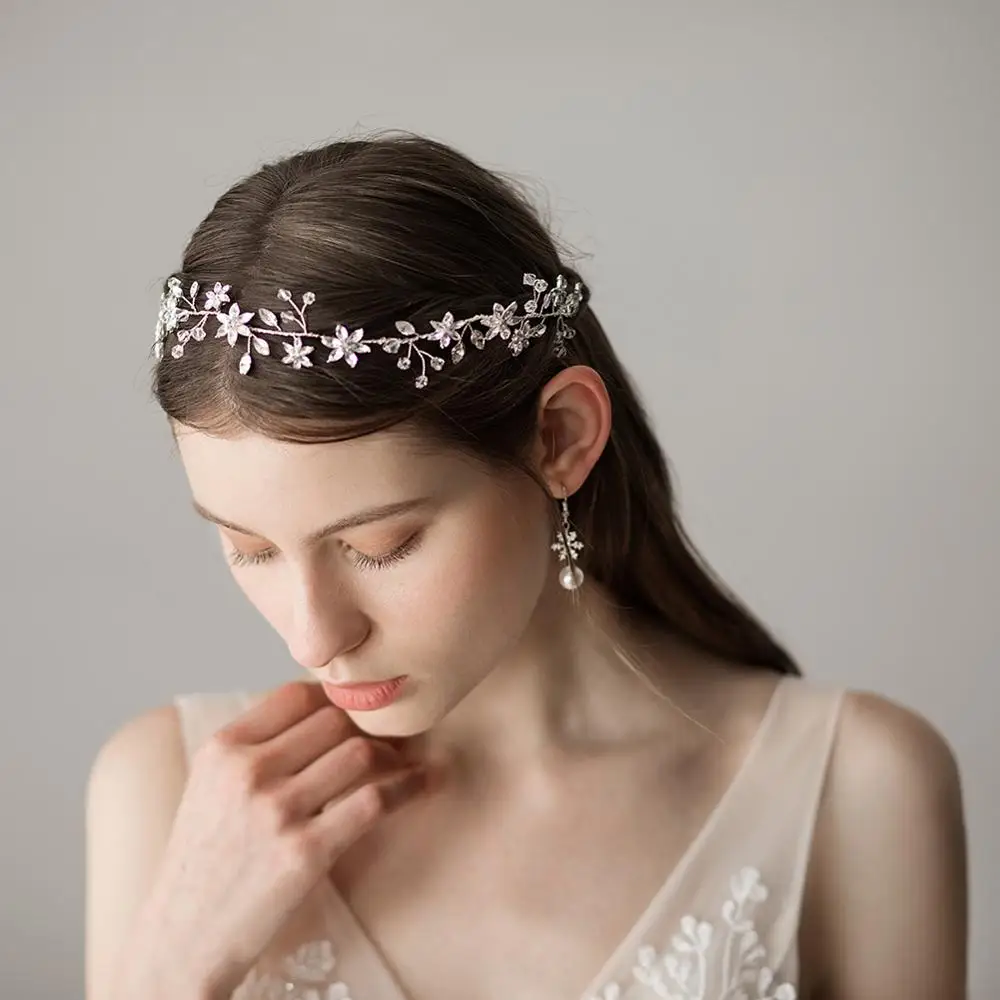 Bridal Rhinestone Crystal Hair Vine Tiara Crown Wedding Comb Hair Chain Headpiece Floral Headband Hair Ornaments for Women
