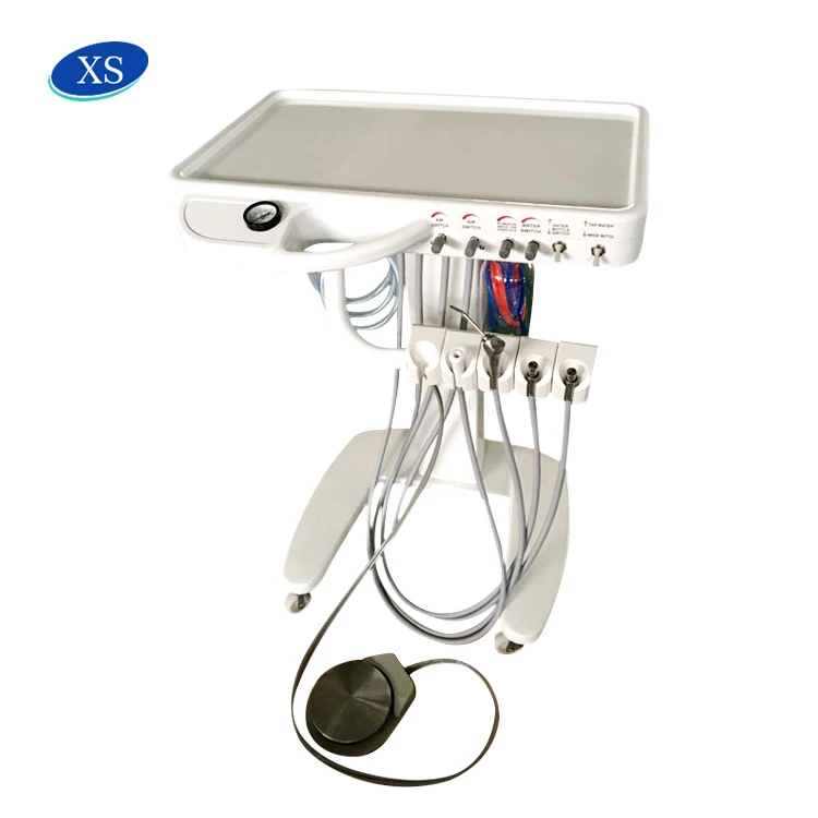 Easy handle Dental mobile cart Unit 4 hole with 600ml bottle for dental treatment