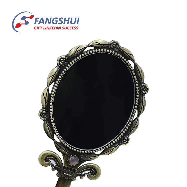 Wholesale custom logo mini handheld mirror elegant metal hand held small hand mirror for lady